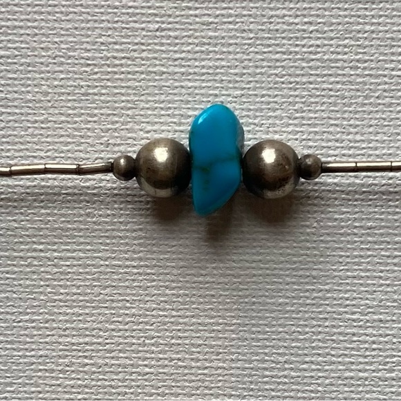 Vintage Turquoise Nugget Beaded Necklace Silver Choker - Picture 5 of 5